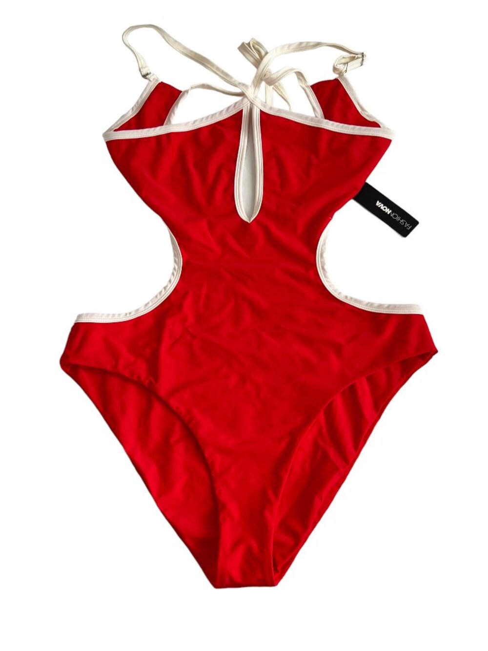 Fashion Nova one piece swimsuit Fun In The Sun Cutout red white trim plus 1x